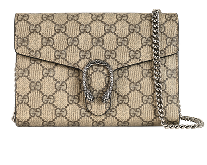 Dionysus Wallet On Chain, £750, Handbags, Beige/Brown, Canvas, Front view